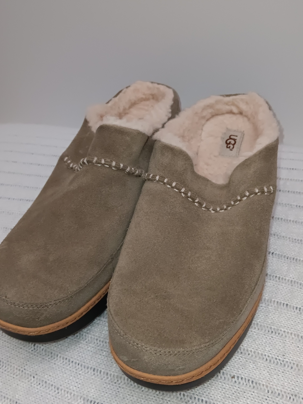 UGG Women's Olive Suede Shearling-Lined Slip-On Mules